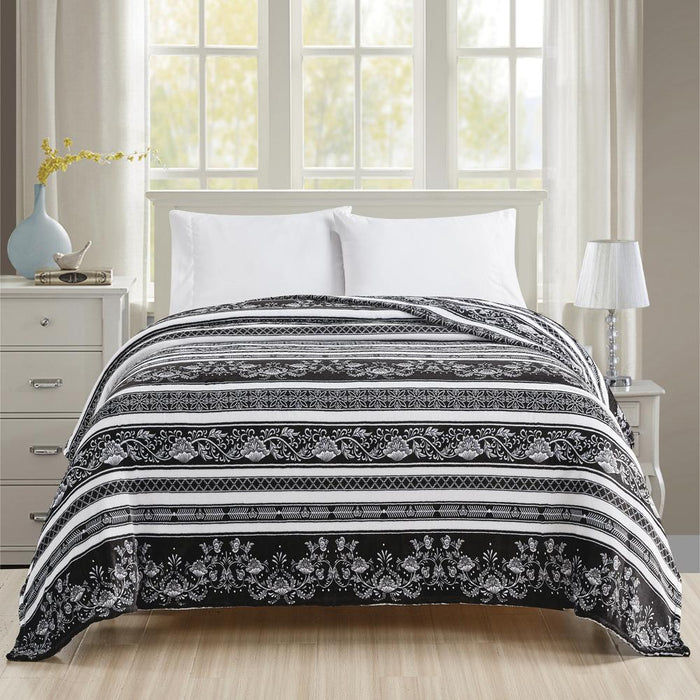 Plazatex Odelia Printed Luxurious Ultra Soft Lightweight Bed Blanket Black & White