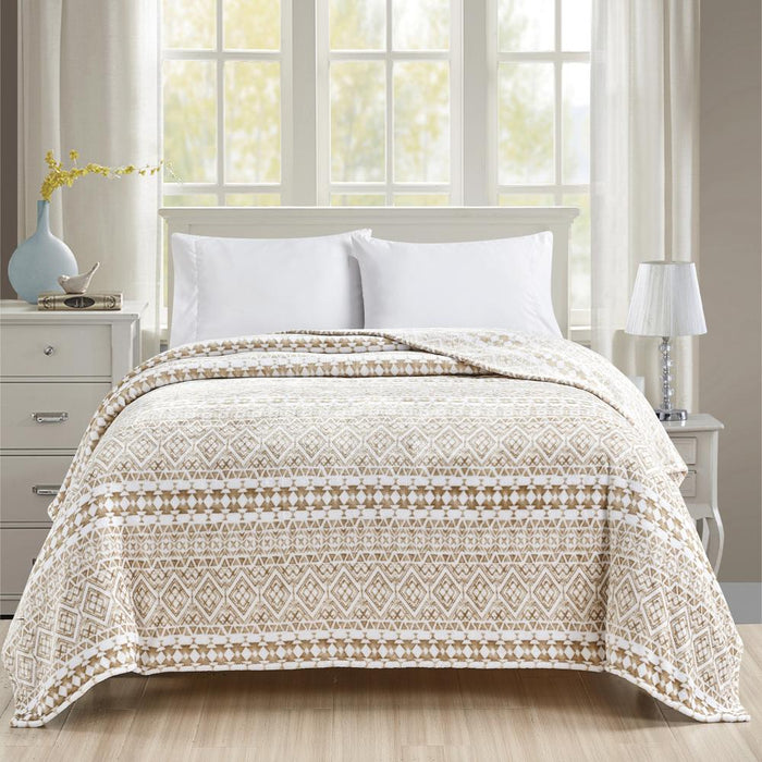 Plazatex Tala Printed Luxurious Ultra Soft Lightweight Bed Blanket Beige