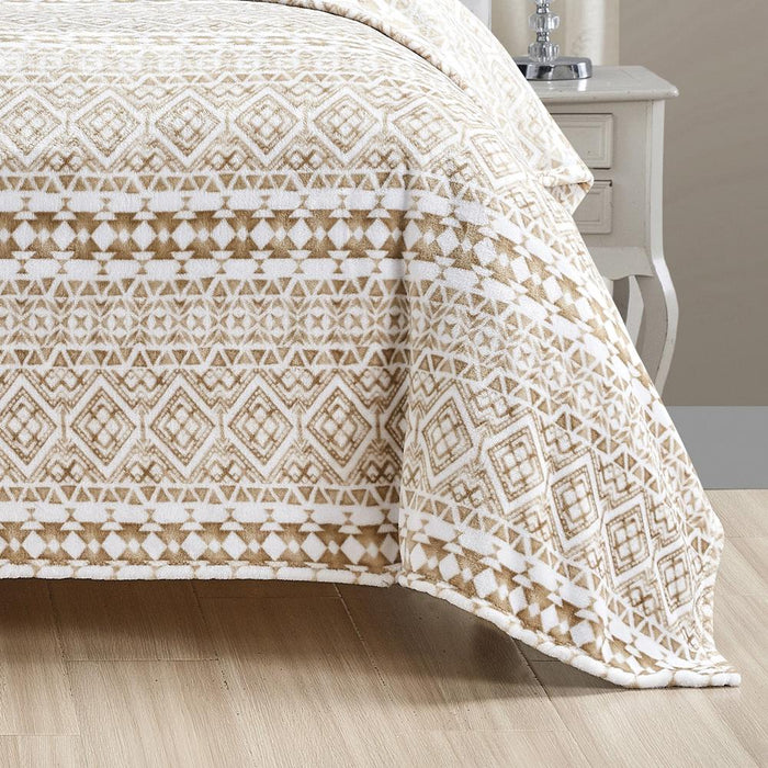 Plazatex Tala Printed Luxurious Ultra Soft Lightweight Bed Blanket Beige