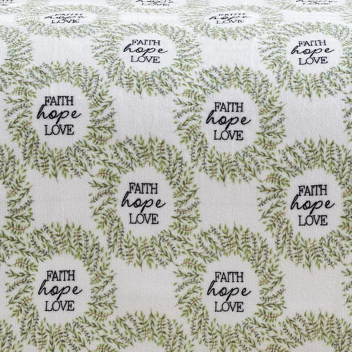 Plazatex Faith, Hope & Love Printed Luxurious Ultra Soft Lightweight Bed Blanket White & Green