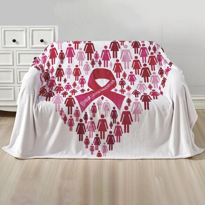 Plazatex Pinktober Decorative Breast Cancer Awarenes Machine Washable Throw 50" x 70" White & Pink