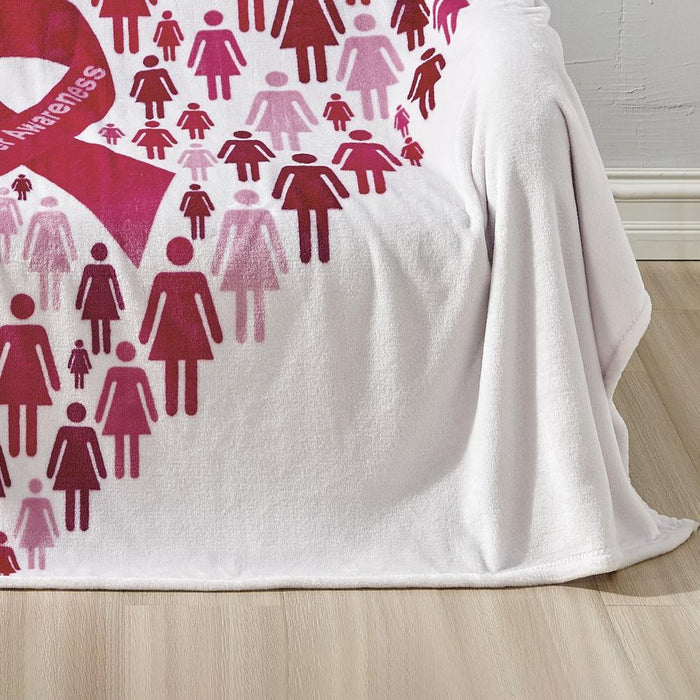 Plazatex Pinktober Decorative Breast Cancer Awarenes Machine Washable Throw 50" x 70" White & Pink