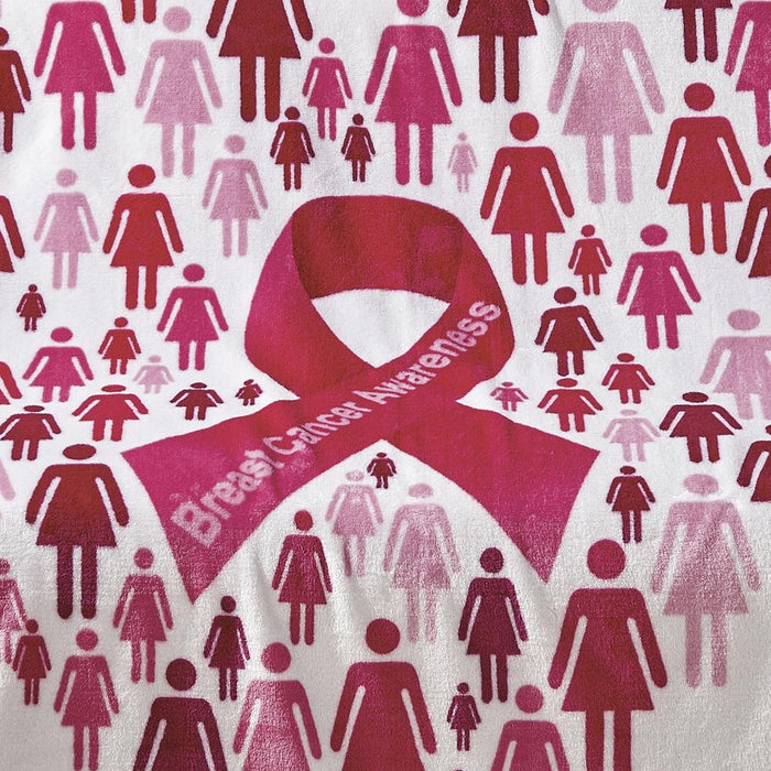 Plazatex Pinktober Decorative Breast Cancer Awarenes Machine Washable Throw 50" x 70" White & Pink