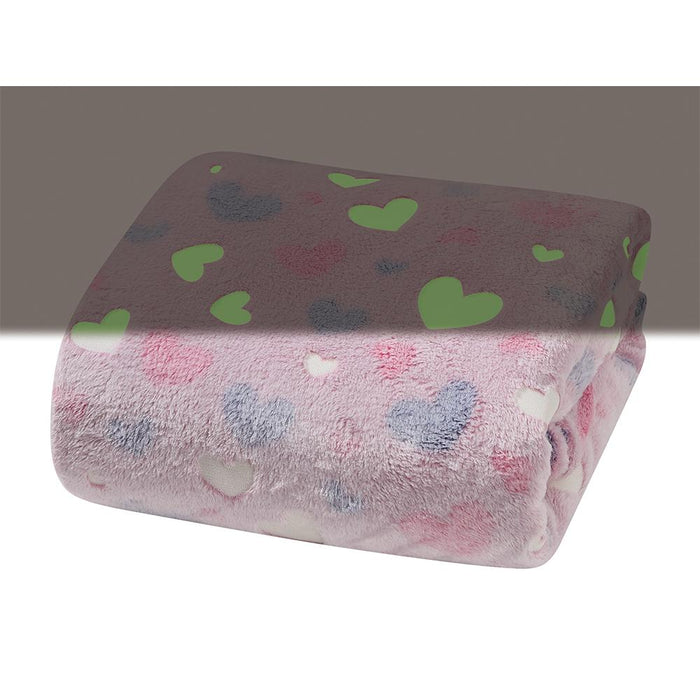 Plazatex Pink Hearts Soft & Cozy Glow in the Dark Throw Blanket Ideal for Bedroom & Living Room Decor 50"x60" Pink