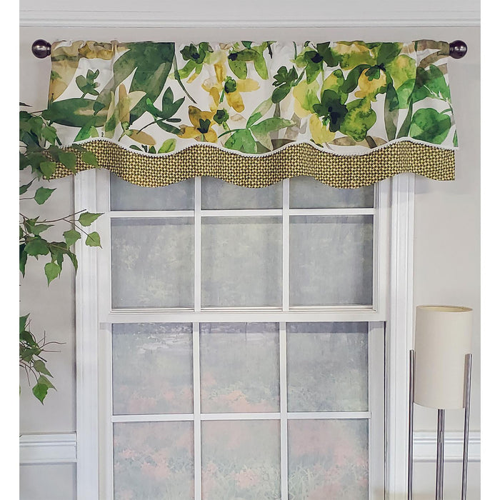 RLF Home Jungla Trimmed Glory 100% Cotton with Fully Lined 3" Rod Pocket Valnance for Windows 50" x 16" Forest