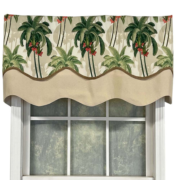 RLF Home Shadow Gimp Trim Detail Printed Palm Glory High Quality Valance 3" Rod Pocket 50" x 16" Aloe Green