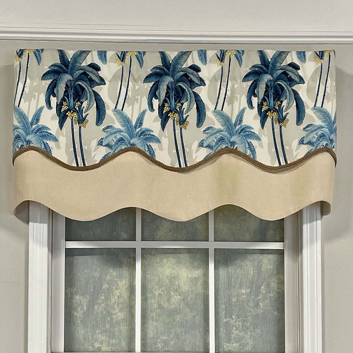 RLF Home Shadow Gimp Trim Detail Printed Palm Glory High Quality Valance 3" Rod Pocket 50" x 16" Horizon Blu