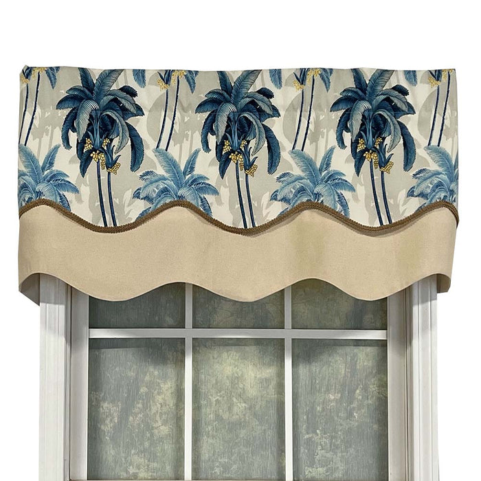 RLF Home Shadow Gimp Trim Detail Printed Palm Glory High Quality Valance 3" Rod Pocket 50" x 16" Horizon Blu