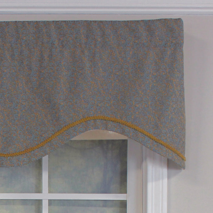 RLF Home Bluebell Trimmed Cornice 100% Cotton with Fully Lined 3" Rod Pocket Valnance for Windows 50" x 17" Blue