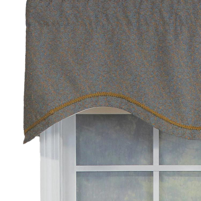 RLF Home Bluebell Trimmed Cornice 100% Cotton with Fully Lined 3" Rod Pocket Valnance for Windows 50" x 17" Blue