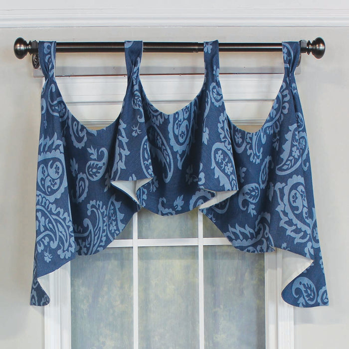 RLF Home Paisley Tab Window Treatment Premium Quality Valance 4" Top Tabs 50" x 20" Blue