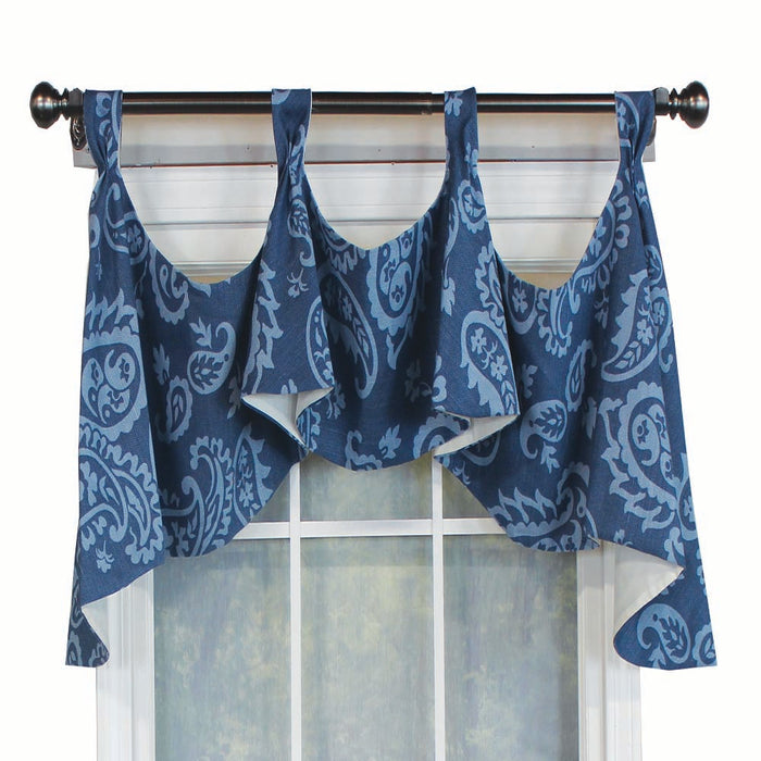 RLF Home Paisley Tab Window Treatment Premium Quality Valance 4" Top Tabs 50" x 20" Blue