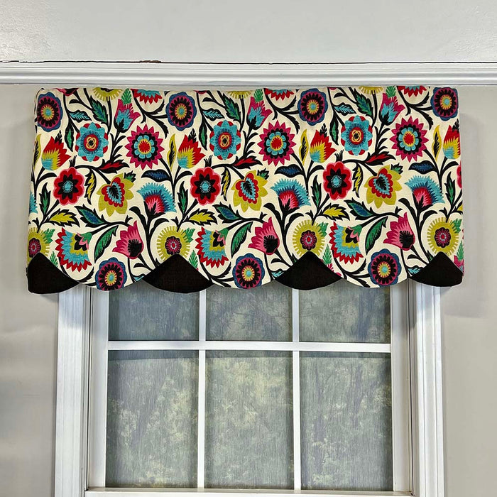 RLF Home Fiesta Floral Petticoat Window Treatment High Quality Valance 3" Rod Pocket 50" x 15" Black/Multicolor