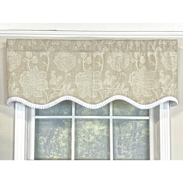 RLF Home Cross Stitch Ruffled Provance  100% Cotton with Fully Lined 3" Rod Pocket Valnance for Windows 50" x 15" Taupe