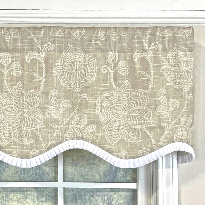 RLF Home Cross Stitch Ruffled Provance  100% Cotton with Fully Lined 3" Rod Pocket Valnance for Windows 50" x 15" Taupe
