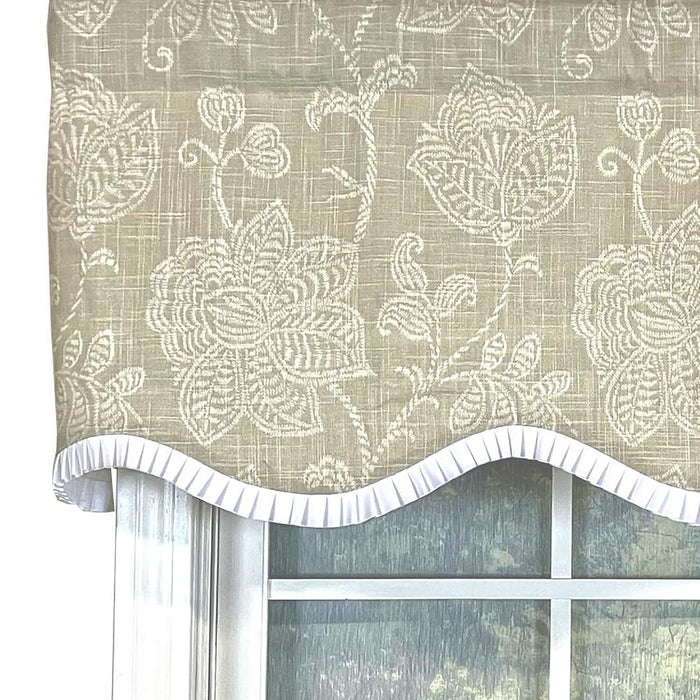 RLF Home Cross Stitch Ruffled Provance  100% Cotton with Fully Lined 3" Rod Pocket Valnance for Windows 50" x 15" Taupe