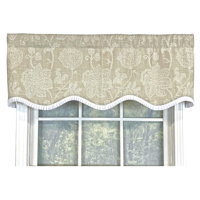 RLF Home Cross Stitch Ruffled Provance  100% Cotton with Fully Lined 3" Rod Pocket Valnance for Windows 50" x 15" Taupe