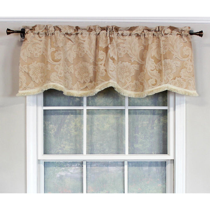 RLF Home Brocade Trimmed Provance 100% Cotton with Fully Lined 3" Rod Pocket Valnance for Windows 50" x 15" Taupe