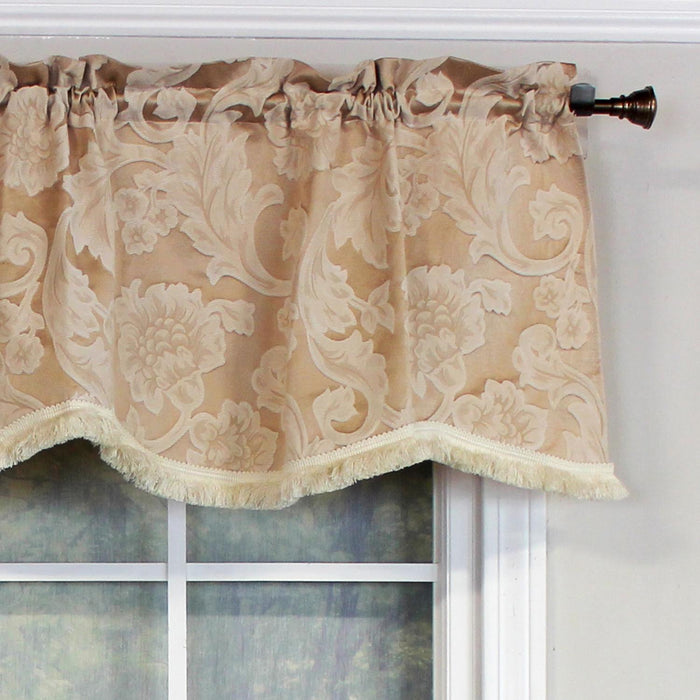 RLF Home Brocade Trimmed Provance 100% Cotton with Fully Lined 3" Rod Pocket Valnance for Windows 50" x 15" Taupe