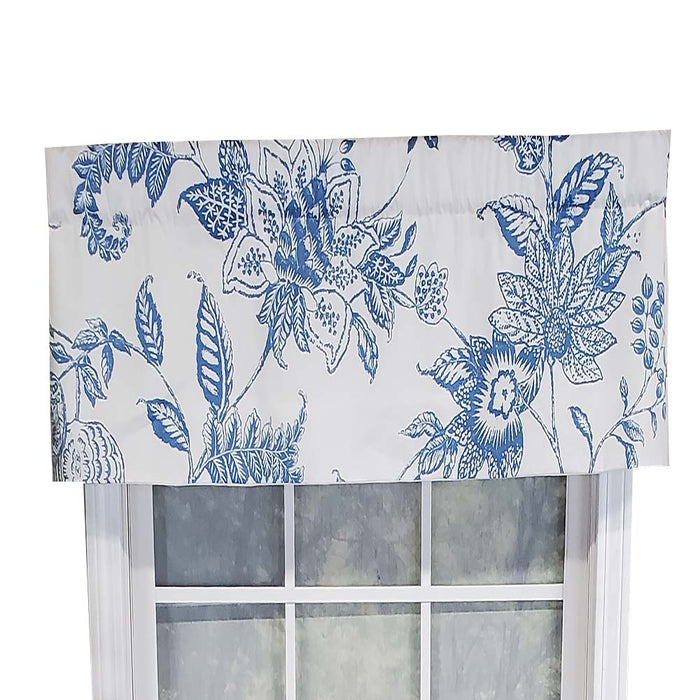 RLF Home Natalia Tailored Valance High Quality Window Treatment 3" Rod Pocket 50" x 14" Cyan Blue/White