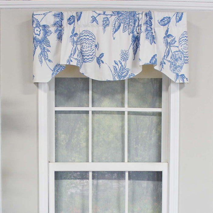 RLF Home Natalie Bell Floral Print Extra Wide Window Treatment Valance 3" Rod Pocket 65" x 16" Cyan Blue