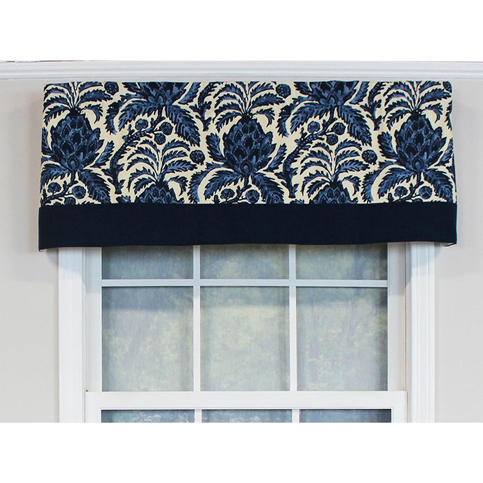 RLF Home Awilda Banded 100% Cotton with Fully Lined 3" Rod Pocket Valnance for Windows 50" x 15" Blue