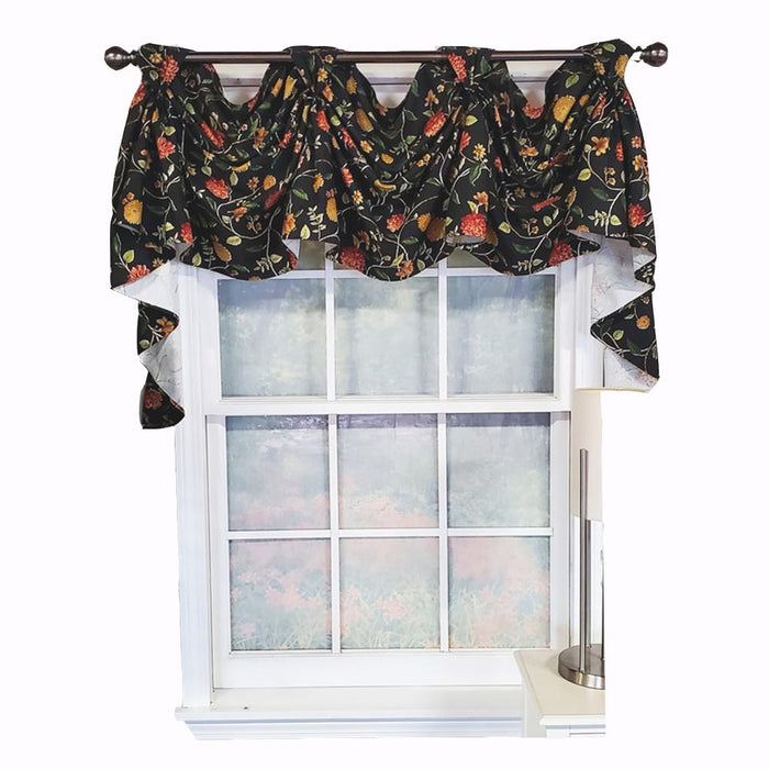 RLF Home Modern Design Nightfall Victory Swag 3-Sccop Window Valance 50" x 25" Black