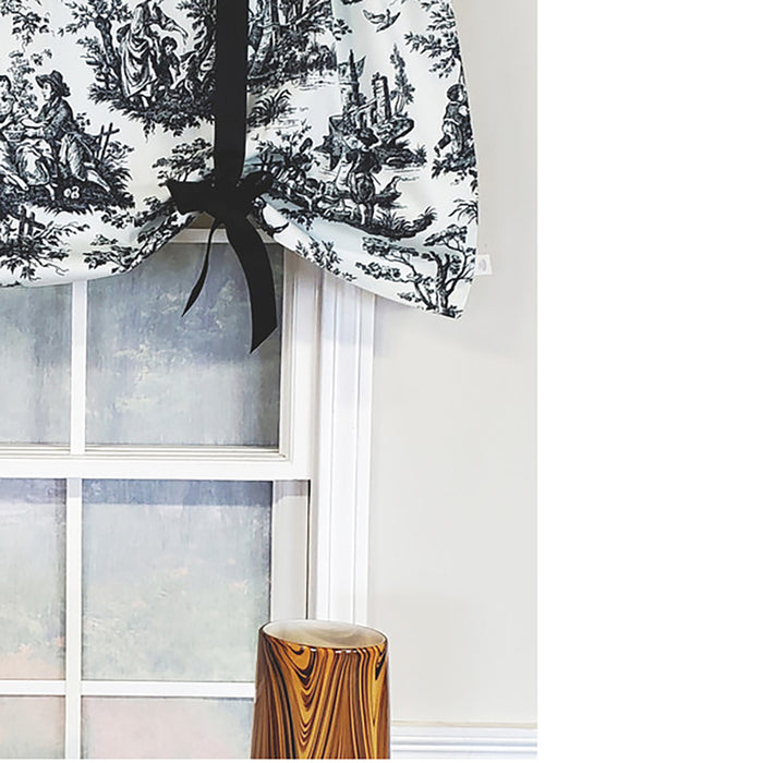 RLF Home Modern Design Classic Pique Tie-Up Window Valance 50" x 18" Black