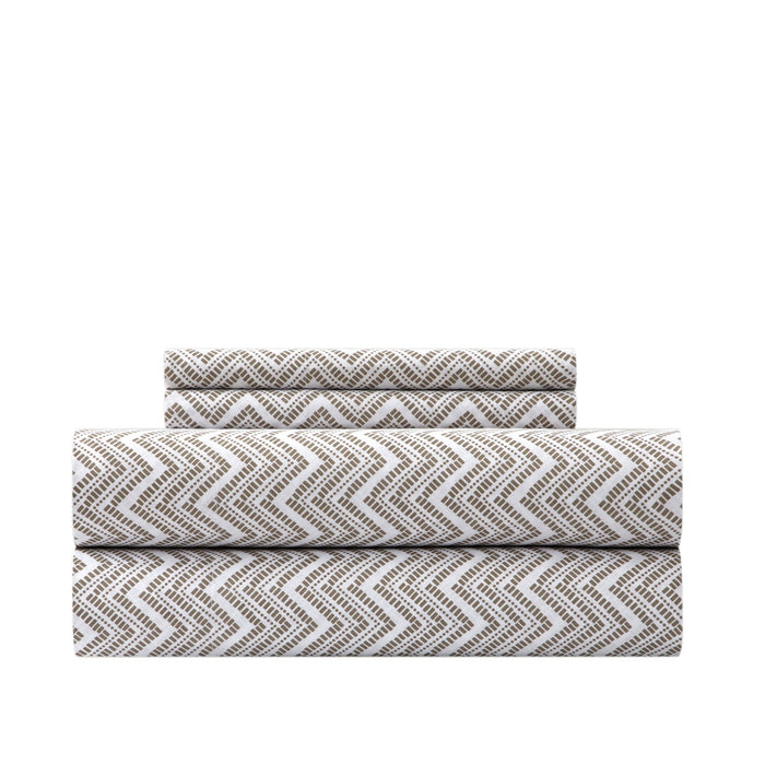 Chic Home Alaina Sheet Set Super Soft Contemporary Striped Chevron Pattern Design - Includes 1 Flat, 1 Fitted Sheet, and 2 Pillowcases - 4 Piece - King 108x102", Taupe - Taupe