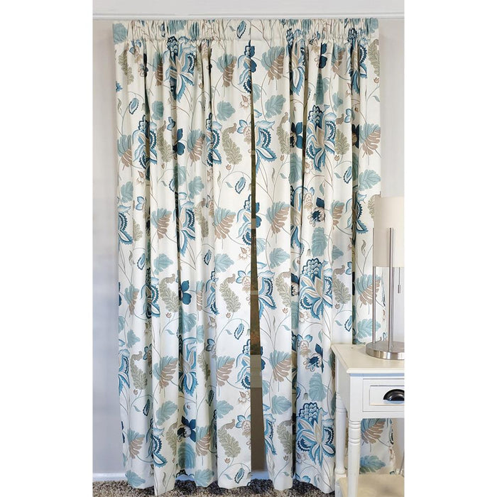 RLF Home Samanta Window Treatment 100% Cotton High-Quality Decorator Fabric Fully Lined Curtain Panels Blue