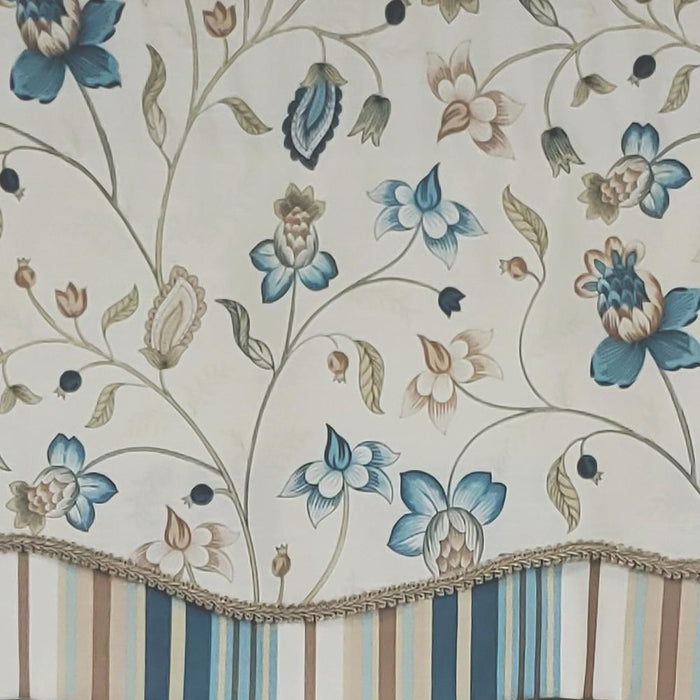 RLF Home Sandra Glory Window Treatment 100% Cotton Stripe with Gimp Trim Luxurious Lining Valance 50"x15" Blue