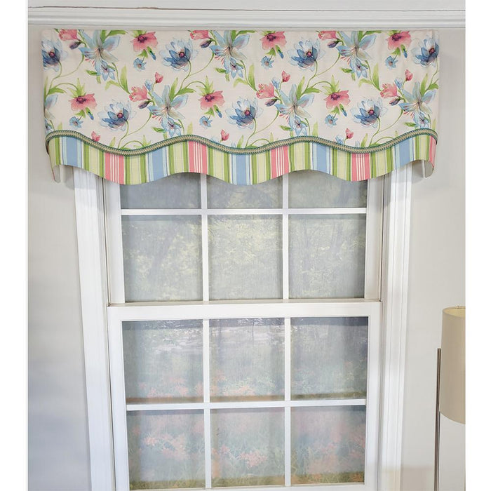 RLF Home Flowers Bloom Glory 100% Cotton Floral Design with Gimp Trim Lining Spot Clean Valance 50"x16" Multicolor
