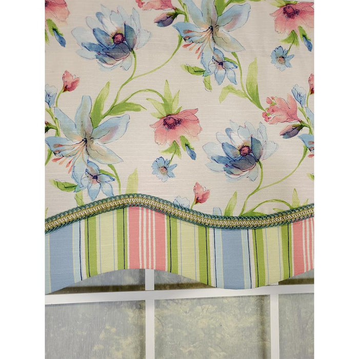 RLF Home Flowers Bloom Glory 100% Cotton Floral Design with Gimp Trim Lining Spot Clean Valance 50"x16" Multicolor