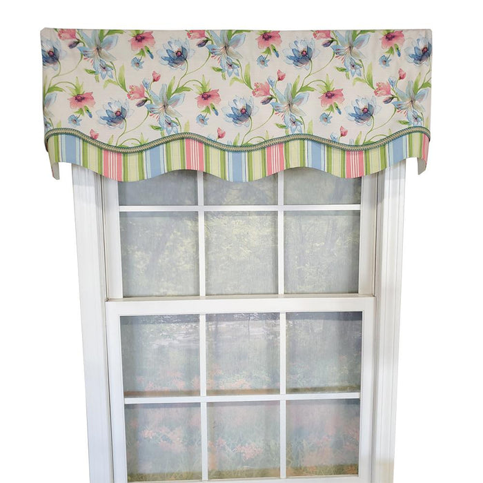 RLF Home Flowers Bloom Glory 100% Cotton Floral Design with Gimp Trim Lining Spot Clean Valance 50"x16" Multicolor