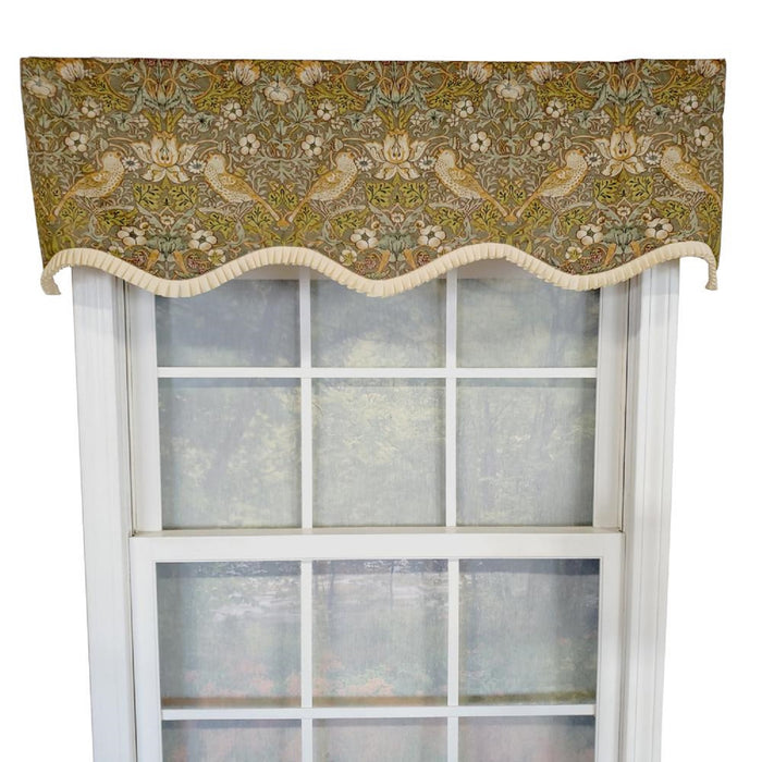 RLF Home Vivaldi Provence Pleated Ruffle Nature-Inspired Bird Motifs No Header Luxurious Home Decor Valance 50" x 14"