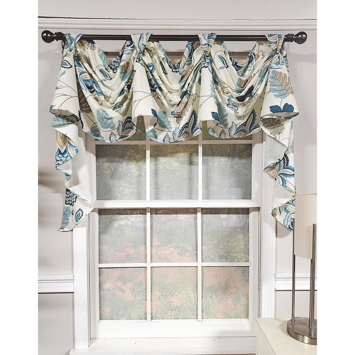 RLF Home Samanta 3" Tab Top Luxurious and Elegant Window Treatment 3-Scoop Victory Swag 56" x 18" Blue