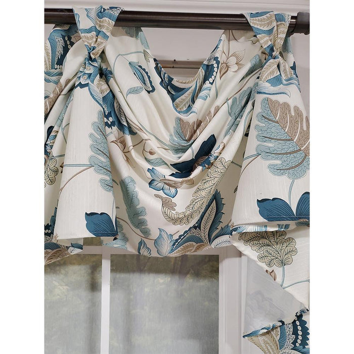 RLF Home Samanta 3" Tab Top Luxurious and Elegant Window Treatment 3-Scoop Victory Swag 56" x 18" Blue