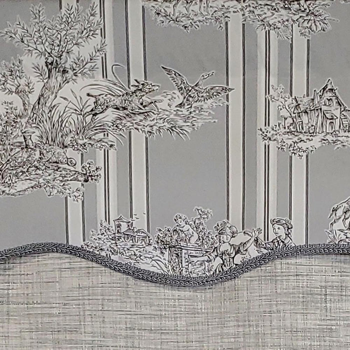 RLF Home French Tableau Classic Toile Stripe and Solid Fabric Gimp Trim Ivory Lining No Header Glory Valance 50" X 16"