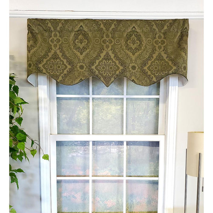 RLF Home Chintz Regal 3" Rod Pocket Lining Luxurious and Elegant Window Treatment Valance 50" x 17" Olive