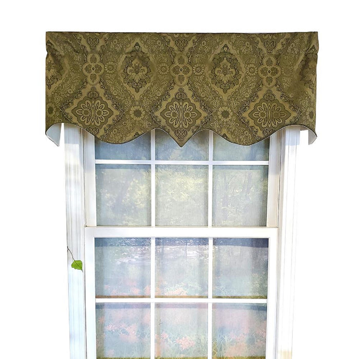 RLF Home Chintz Regal 3" Rod Pocket Lining Luxurious and Elegant Window Treatment Valance 50" x 17" Olive