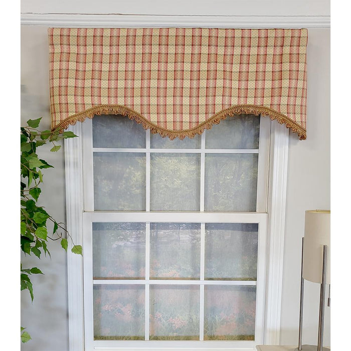 RLF Home Dotted Squares Cornice 3" Rod Pocket Lining Luxurious and Elegant Window Treatment Valance 50" x 17" Peach