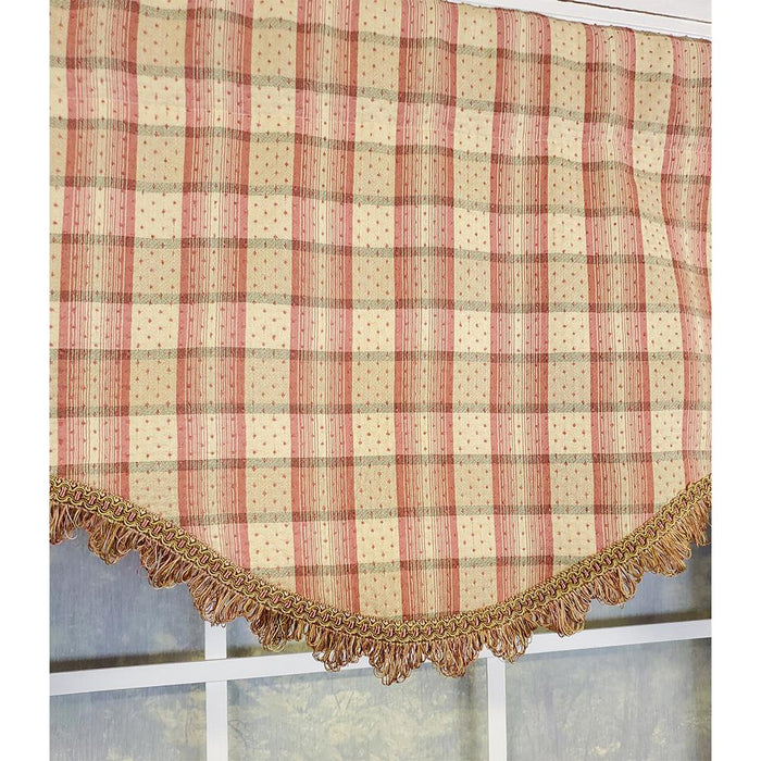 RLF Home Dotted Squares Cornice 3" Rod Pocket Lining Luxurious and Elegant Window Treatment Valance 50" x 17" Peach