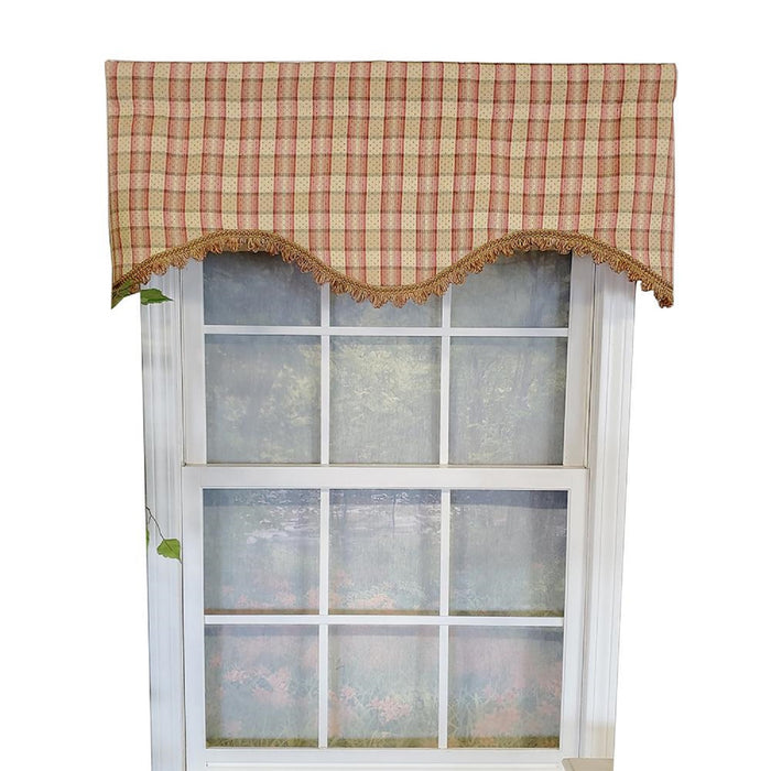 RLF Home Dotted Squares Cornice 3" Rod Pocket Lining Luxurious and Elegant Window Treatment Valance 50" x 17" Peach