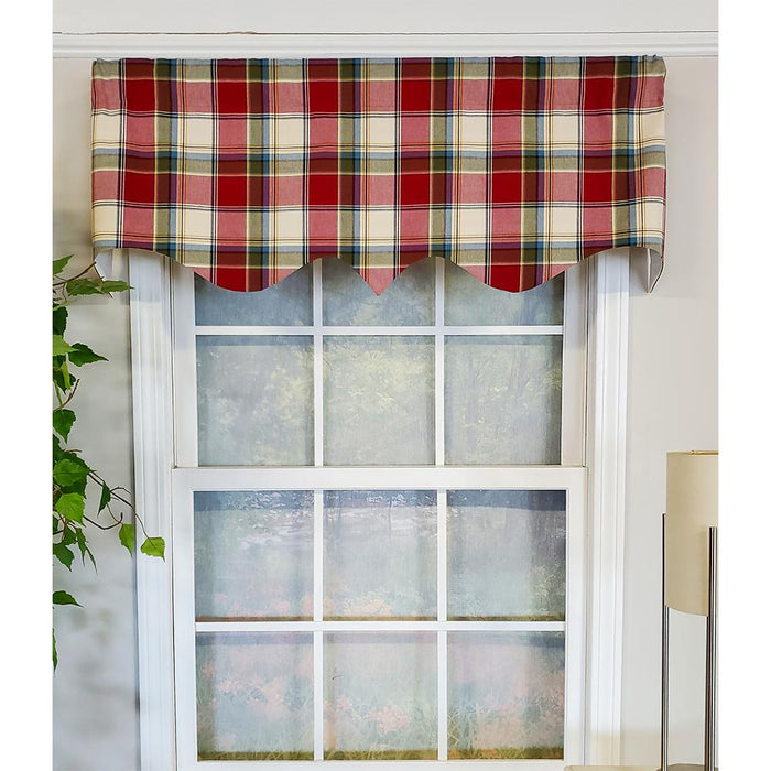 RLF Home Rural Plaid Regal 3" Rod Pocket Lining Luxurious and Elegant Window Treatment Valance 50" x 17" Red