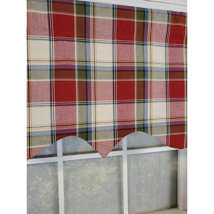 RLF Home Rural Plaid Regal 3" Rod Pocket Lining Luxurious and Elegant Window Treatment Valance 50" x 17" Red