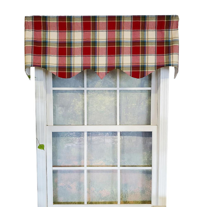 RLF Home Rural Plaid Regal 3" Rod Pocket Lining Luxurious and Elegant Window Treatment Valance 50" x 17" Red