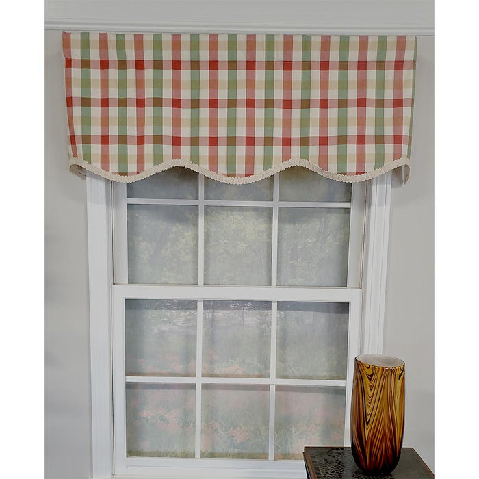 RLF Home Bison Check Trimmed Provance 3" Rod Pocket Lining Luxurious and Elegant Window Treatment Valance 50" x 15" Multi