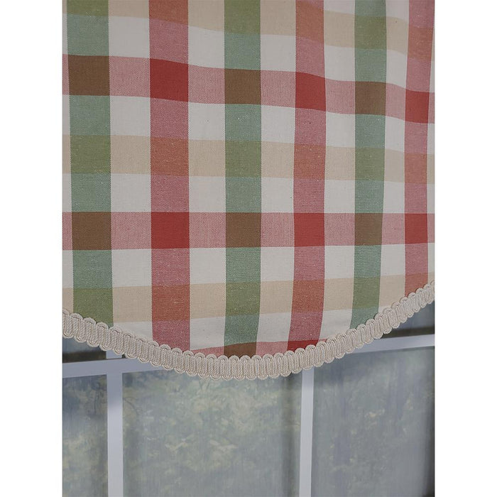 RLF Home Bison Check Trimmed Provance 3" Rod Pocket Lining Luxurious and Elegant Window Treatment Valance 50" x 15" Multi