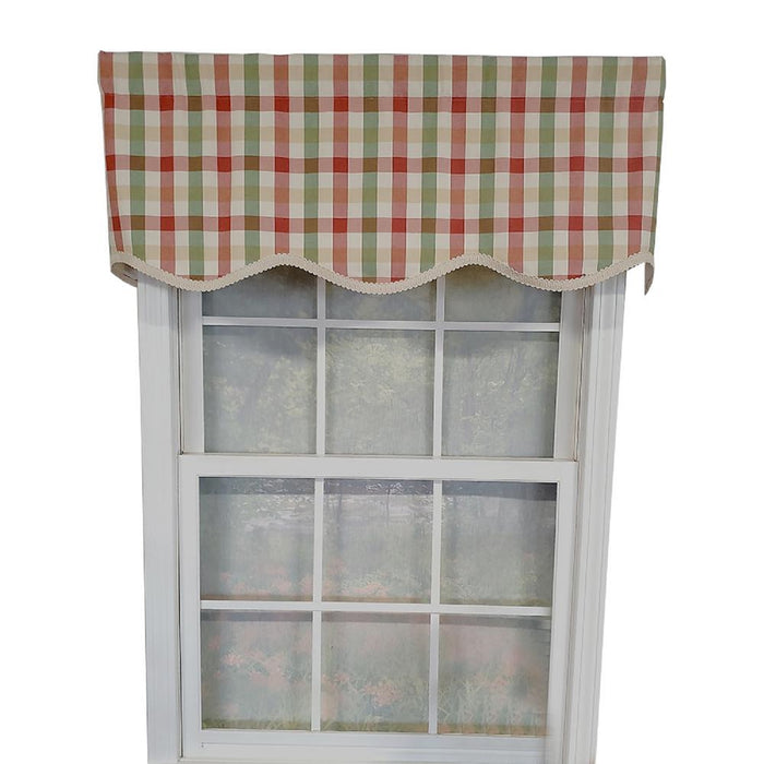 RLF Home Bison Check Trimmed Provance 3" Rod Pocket Lining Luxurious and Elegant Window Treatment Valance 50" x 15" Multi
