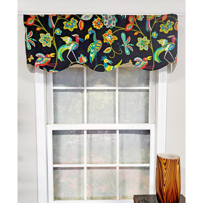 RLF Home Locos Birds Provance 3" Rod Pocket Lining Luxurious and Elegant Window Treatment Valance 50" x 15" Black
